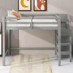 Cama alta de tamaño completo con armario de almacenamiento y escalera integrados