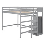 Cama alta de tamaño completo con armario de almacenamiento y escalera integrados