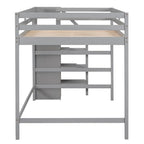 Cama alta de tamaño completo con armario de almacenamiento y escalera integrados