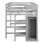 Cama alta de tamaño completo con armario de almacenamiento y escalera integrados
