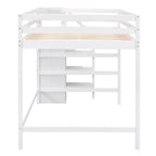 Cama alta de tamaño completo con armario de almacenamiento y escalera integrados