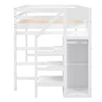 Cama alta de tamaño completo con armario de almacenamiento y escalera integrados