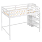 Cama alta de tamaño completo con armario de almacenamiento y escalera integrados