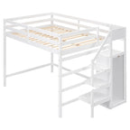 Cama alta de tamaño completo con armario de almacenamiento y escalera integrados