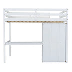 Wood Full Size Loft Bed with Built-in Wardrobe, Desk, Storage Shelves and Drawers