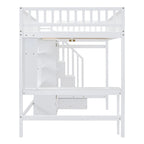 Cama alta de tamaño completo con estantería, cajones, escritorio y armario