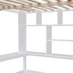 Cama alta de tamaño completo con estantería, cajones, escritorio y armario