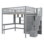 Cama alta de tamaño completo con estantería, cajones, escritorio y armario