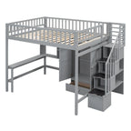 Cama alta de tamaño completo con estantería, cajones, escritorio y armario