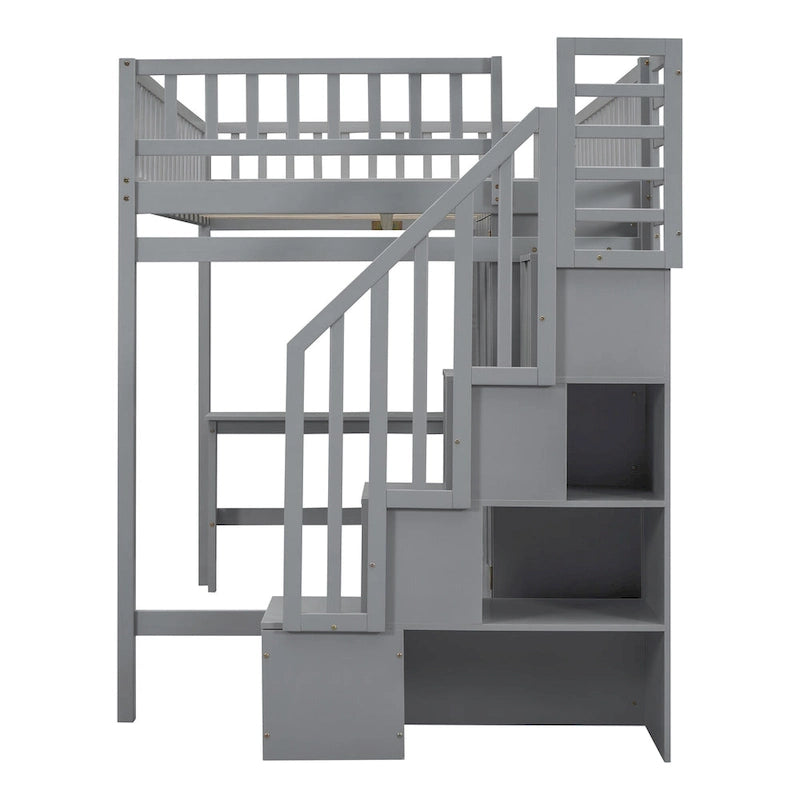 Cama alta de tamaño completo con estantería, cajones, escritorio y armario