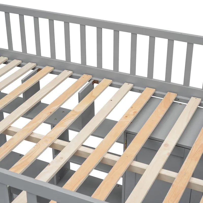 Cama alta de tamaño completo con estantería, cajones, escritorio y armario