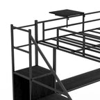 Cama alta de metal de tamaño completo con escritorio en forma de L, luces LED y base de carga