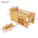 Cama alta Twin Size con LED y estantería, cama alta baja de madera con escaleras