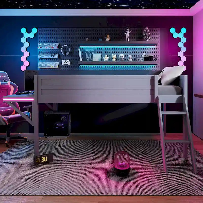 Litera alta Twin Wood Gaming con escritorio LED