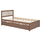 Cama nido con plataforma de madera con acabado en nogal, tamaño doble