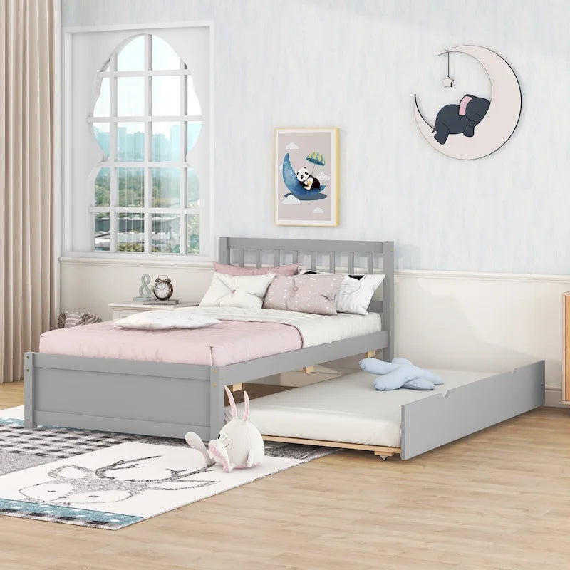 Cama nido plataforma de madera gris tamaño individual