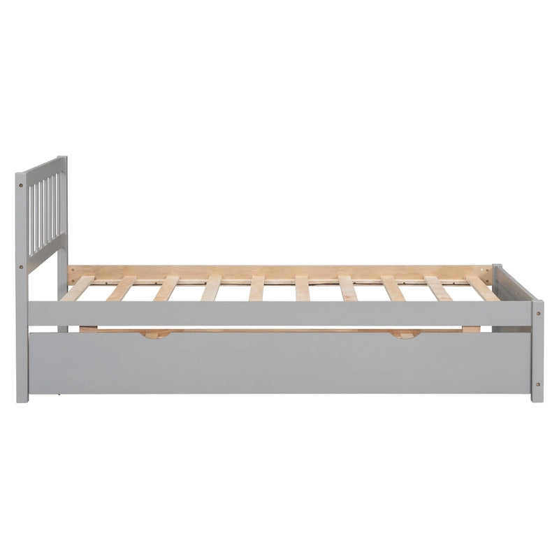 Cama nido plataforma de madera gris tamaño individual