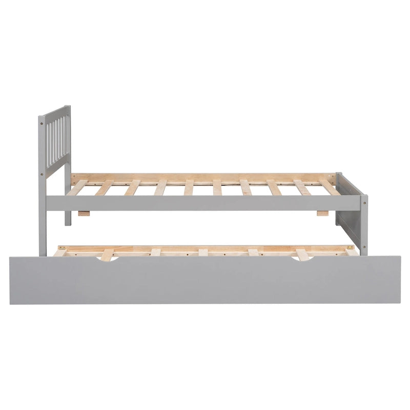 Cama nido plataforma de madera gris tamaño individual