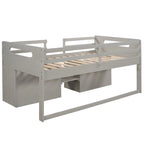Cama alta individual con dos estantes y dos cajones