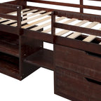 Cama alta individual con dos estantes y dos cajones