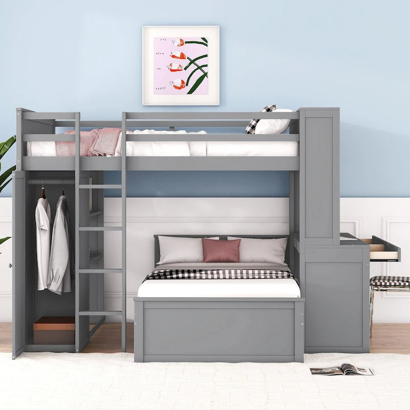 Cama alta matrimonial con cama individual independiente