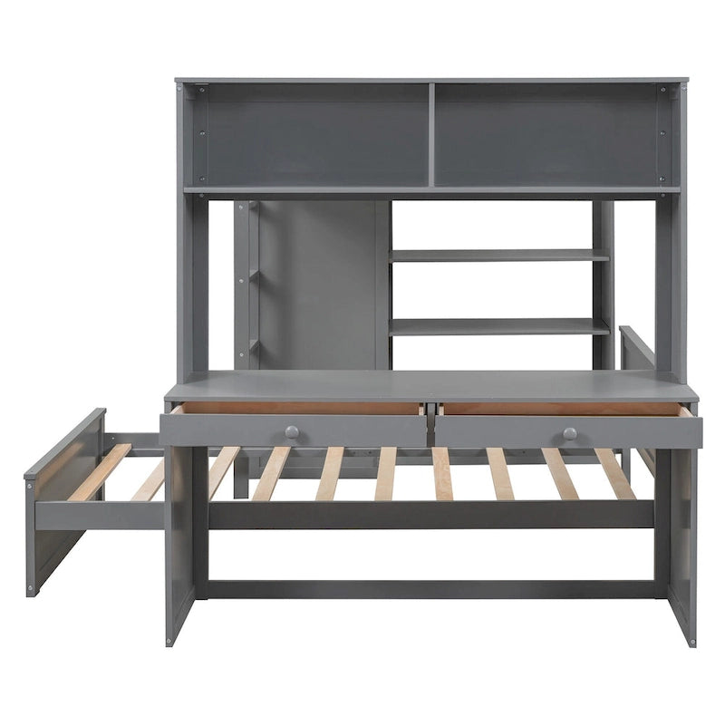 Cama alta matrimonial con cama individual independiente