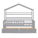 Cama individual de madera tipo casa con 2 cajones, cama infantil con estante de almacenamiento, blanco