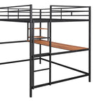Cama alta de metal con escritorio y estante, negra