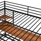 Cama alta de metal con escritorio y estante, negra