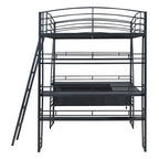 Cama alta de tamaño completo con 4 capas de estantes y escritorio en forma de L, elegante cama con estructura de metal, puertos USB y carga inalámbrica, color blanco