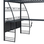 Cama alta de tamaño completo con 4 capas de estantes y escritorio en forma de L, elegante cama con estructura de metal, puertos USB y carga inalámbrica, color blanco