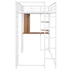 Cama alta metálica individual con escritorio y estantes