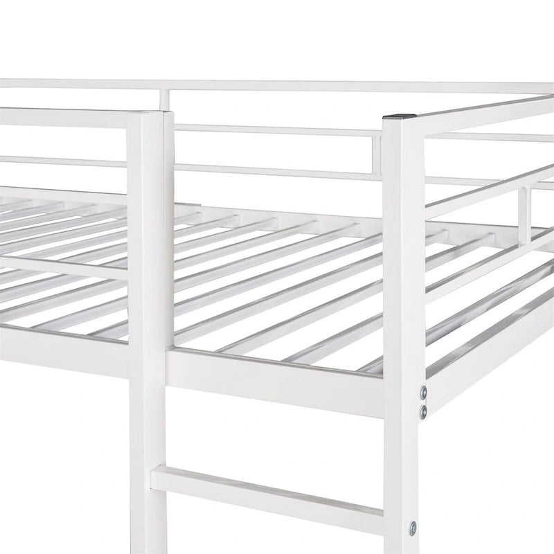 Cama alta metálica individual con escritorio y estantes