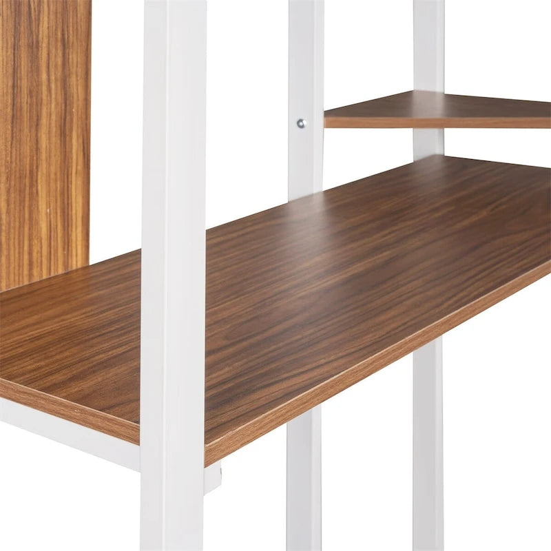Cama alta metálica individual con escritorio y estantes