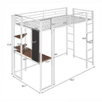 Cama alta metálica individual con escritorio y estantes