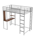 Cama alta metálica individual con escritorio y estantes