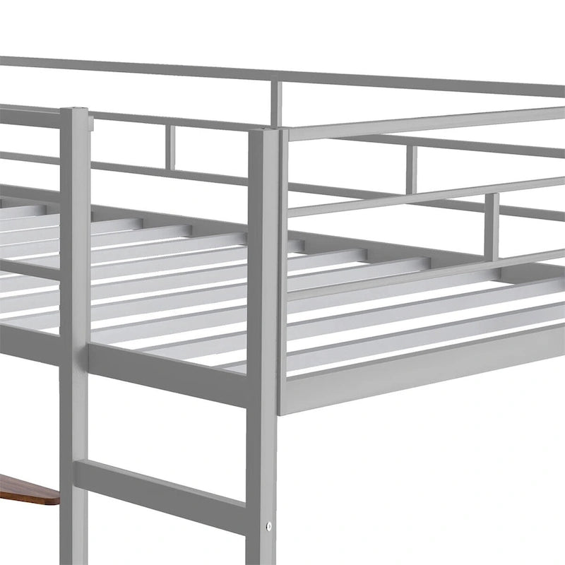 Cama alta metálica individual con escritorio y estantes