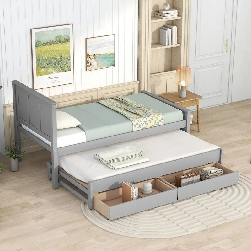 Cama de plataforma con cama nido y cajones