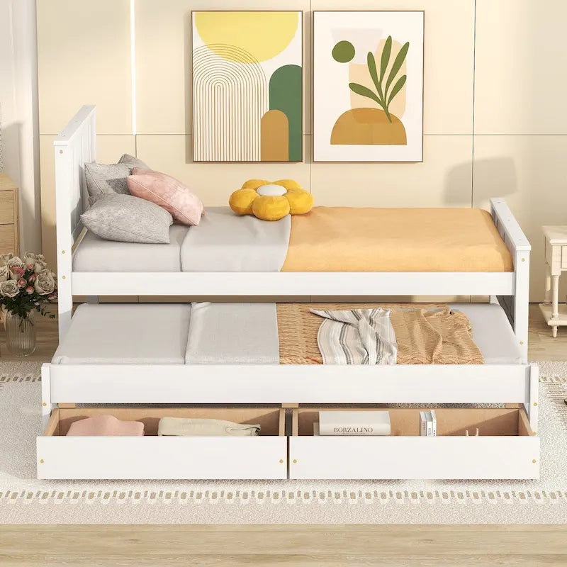Cama de plataforma con cama nido y cajones