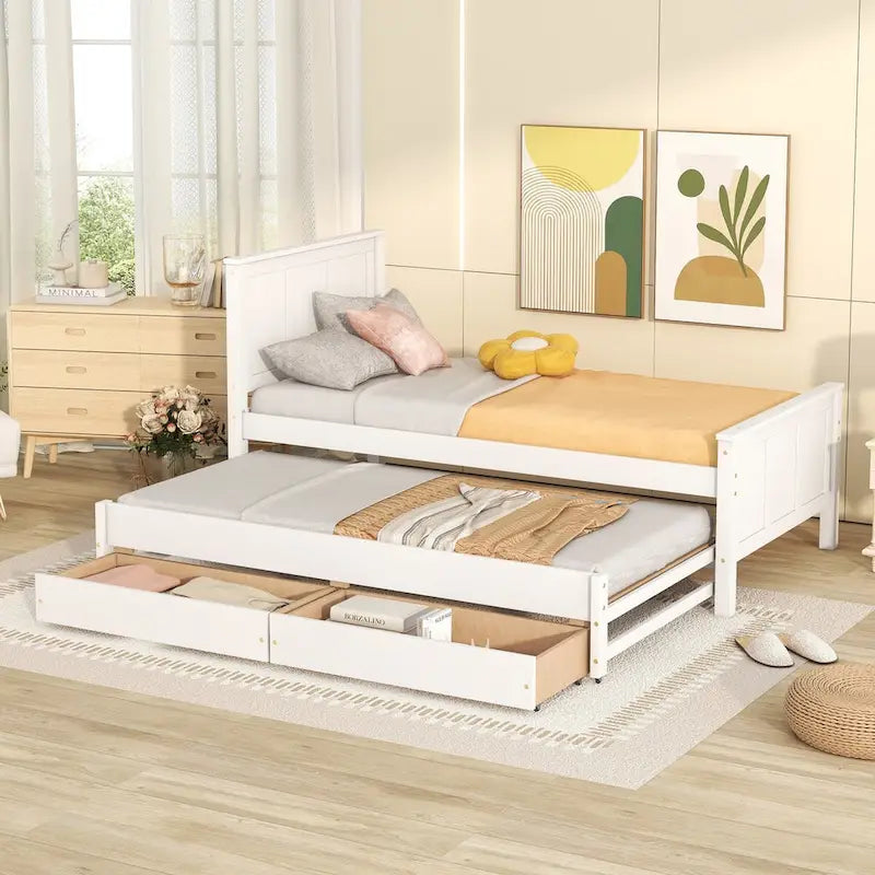 Cama de plataforma con cama nido y cajones