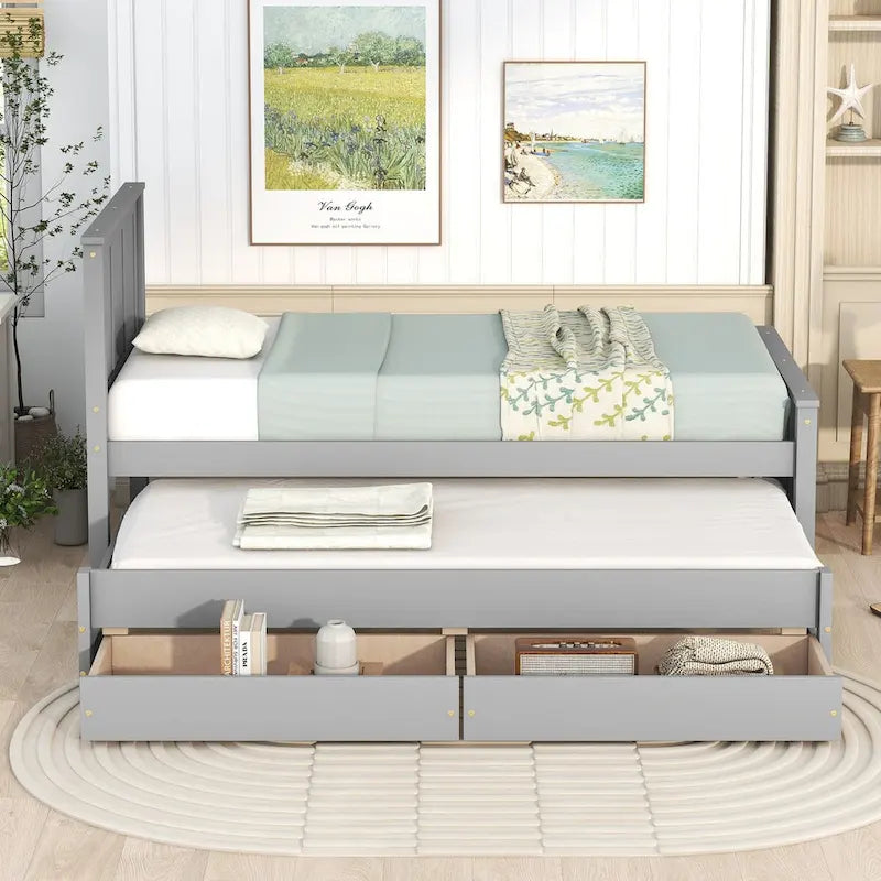 Cama de plataforma con cama nido y cajones