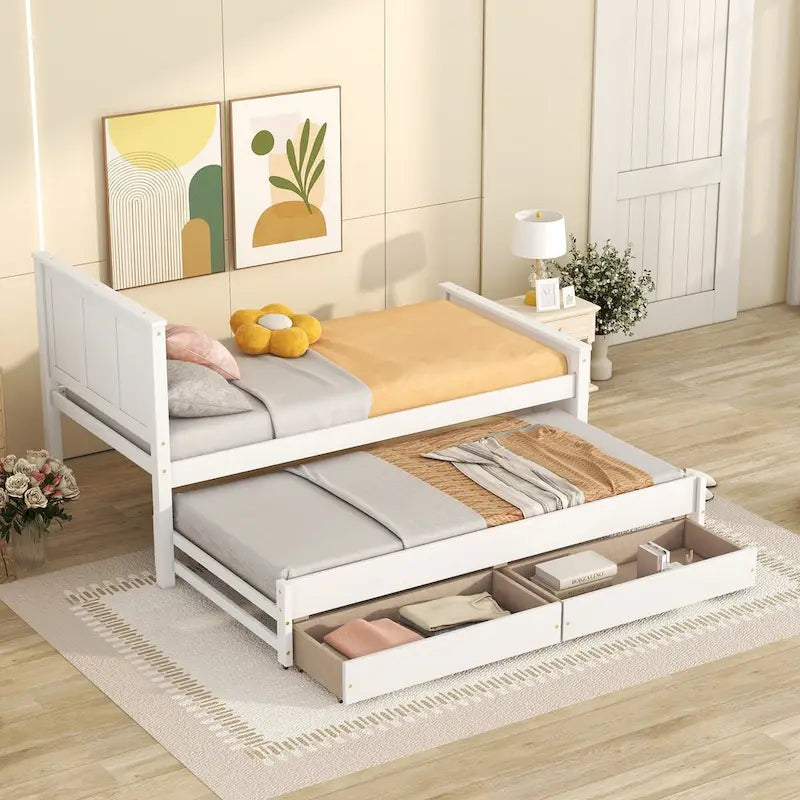 Cama de plataforma con cama nido y cajones