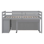 Cama alta baja individual/matrimonial con escritorio retráctil y 4 cajones, base de cama alta de madera con escritorio portátil lateral y estantes