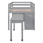 Cama alta baja individual/matrimonial con escritorio retráctil y 4 cajones, base de cama alta de madera con escritorio portátil lateral y estantes