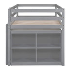 Cama alta baja individual/matrimonial con escritorio retráctil y 4 cajones, base de cama alta de madera con escritorio portátil lateral y estantes