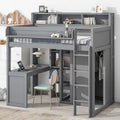 Cama tipo loft de madera tamaño twin con estantes de almacenamiento múltiples y armario