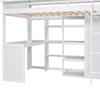 Cama tipo loft de madera tamaño twin con estantes de almacenamiento múltiples y armario