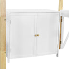 Cama alta individual con escritorio plegable, estructura de cama alta de madera con armario de almacenamiento y cubos incorporados