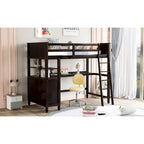 Cama alta individual de madera maciza con cajones, escritorio y estantes - Cama alta de madera que ahorra espacio - Blanca/Gris/Negra
