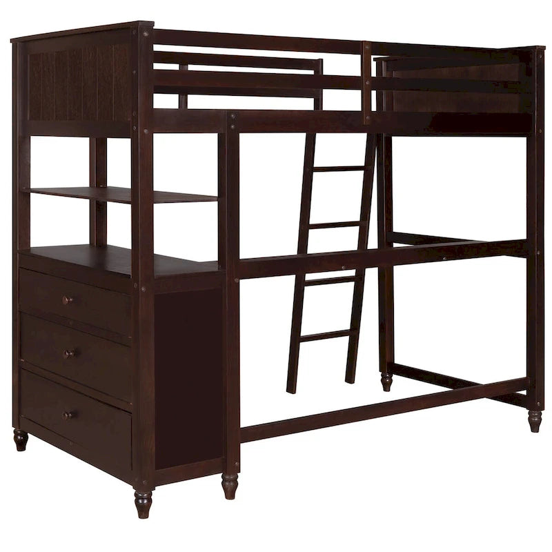 Cama alta individual de madera maciza con cajones, escritorio y estantes - Cama alta de madera que ahorra espacio - Blanca/Gris/Negra